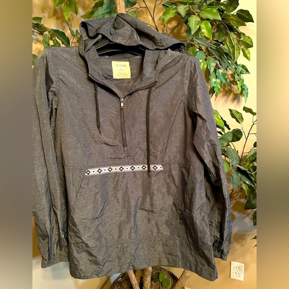 🔹 ZINE’S LIGHTWEIGHT WATER RESISTANT GRAY MEN’S L HOODIE JACKET KANGAROO POCKET